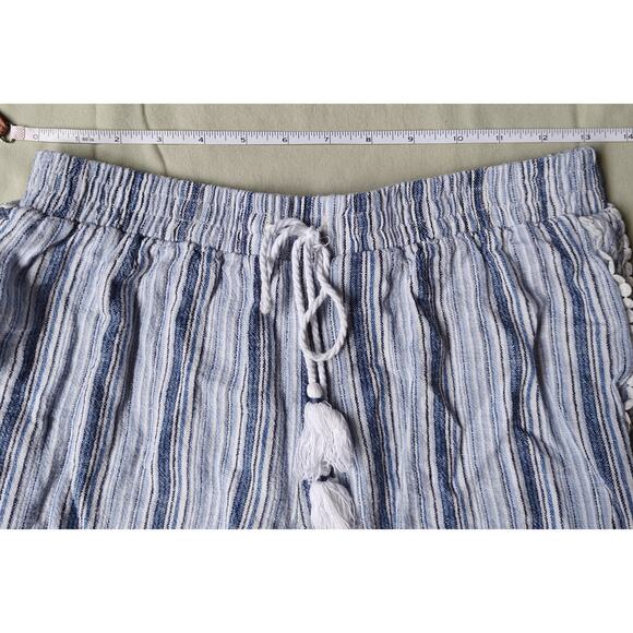 Aéropostale Striped Tassel Drawstring Shorts Blue/White Boho Beach Lounge - Picture 4 of 5